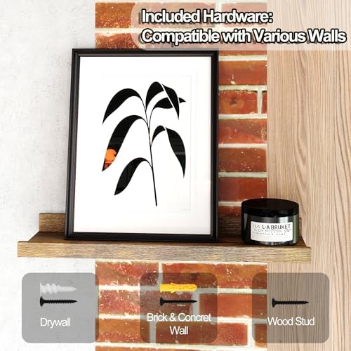 Brown Floating Shelves for Wall Decor, 14 in Shelf with Lip Set of 2
