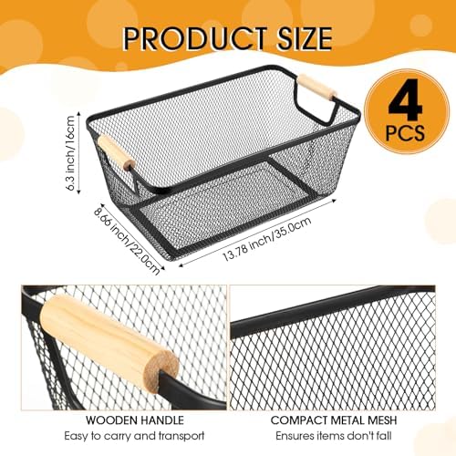 Ziliny 4 Pcs Mesh Wire Baskets for Organizing, Large, Black