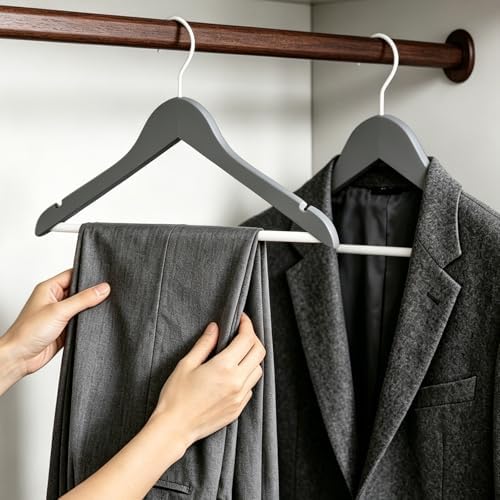 TOPIA HANGER Premium Wooden Hangers 30 Pack Grey/White Wood Hangers