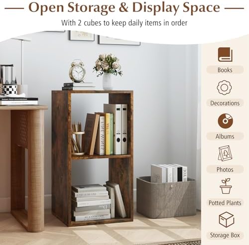 Tangkula 2-Cube Bookcase, 3-Tier Bookshelf with Open Compartments, Freestanding Cube Storage Organizer with Anti-Topplin