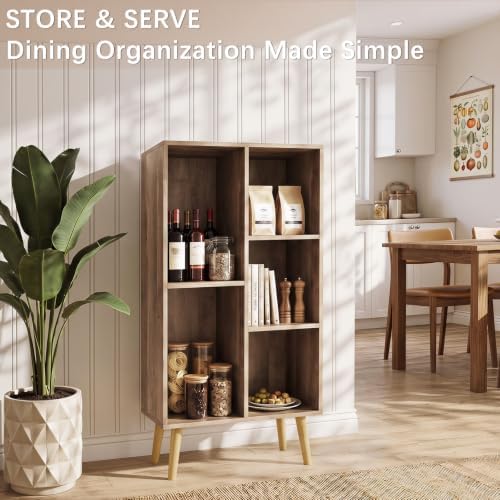 YAHARBO Small Yellow Narrow Bookshelf,4 Tier Modern Bookcase with Legs,Bookshelves Wood Storage Shelf,Rustic Book Shelve
