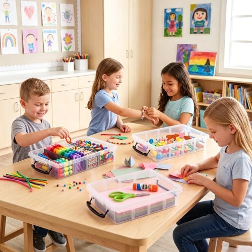 Citylife 2PC Clear Craft Organizers and Storage with 3 Removable Dividers