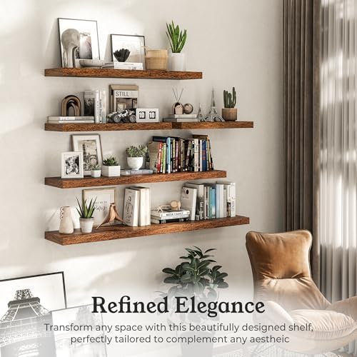 48" Rustic Brown Floating Shelves 12inch Deep Wall Shelf, Set of 1