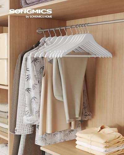 SONGMICS Wooden Hangers, 30 Pack, Basic Wood Clothes Hangers, Space Saving