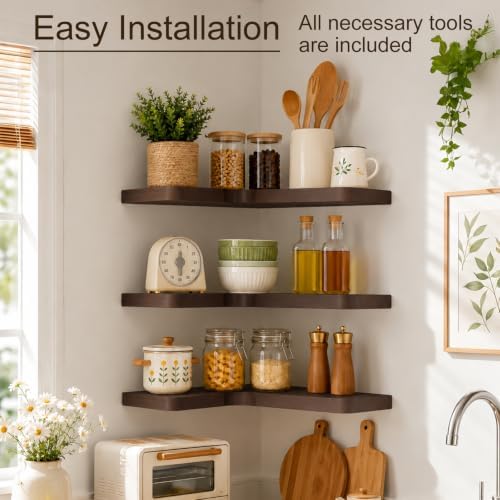 Floating Corner Shelves Solid Pinewood Wall Mounted Shelf