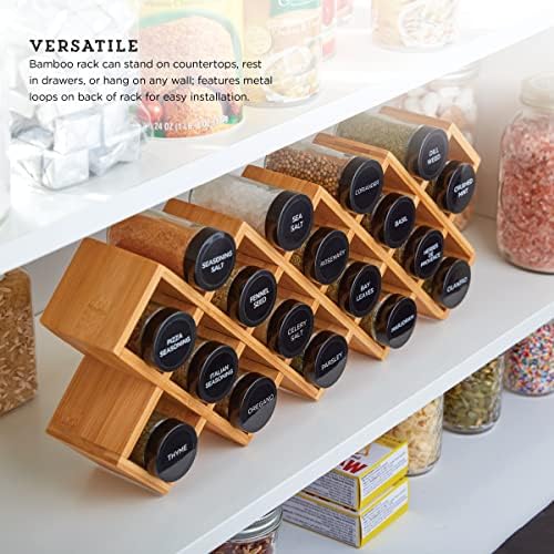 Kamenstein Criss Cross 18 Jar Bamboo Spice Rack with Spices Included - Countertop, Drawer, or Wall Mount Organizer with 