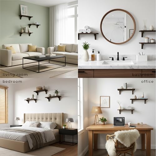Real Wood Wall Mounted Shelving Rustic Wood Shelves with Brackets - 17 inch (3 Pack) - Easy to Install, Template and Vid