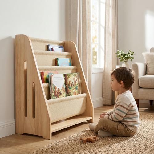 Perugina Wood Kids Bookshelf Fabric 5Tier,MapleWoodPattern