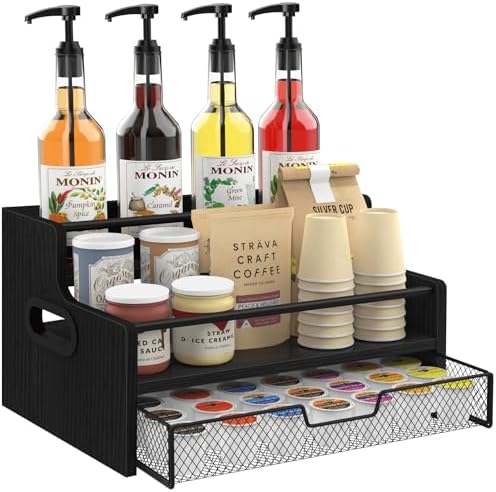 Homode 3-Tier Coffee Bar Organizer, 8 Bottle Syrup Stand, Black
