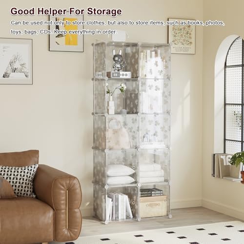 C&AHOME Clover Embossed Storage Organizer with Doors 10-Cube Shelf White