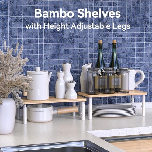 Bamboo Cabinet Organizer Shelf 2 Pack, Height Adjustable