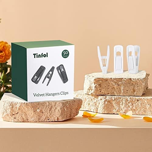 Tinfol White Velvet Hanger Clips 50Pack, Strong Flocked Finger Clips, Large Opening Pants Clip, Clothes Pin for Thin Suit Skirt Pant Clothes Hangers