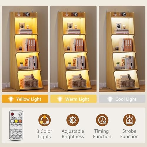 Hoctieon 5-Tier Open Bookcase and Bookshelf with LED Light, Floor Standing Display Storage Shelves, Wood Modern Display 