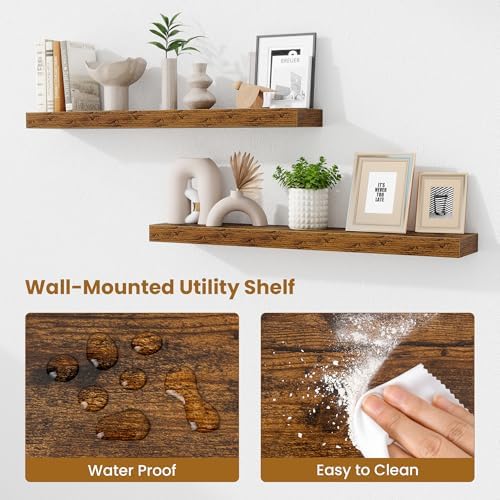 Fun Memories Floating Shelves for Room Wall, 36 Inch Long Shelf Set of 2， Hanging Wood Shelves for Storage & Display, Ru