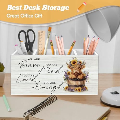 Inspirational Highland Cow Pen Holder Organizer for Desk Accessories