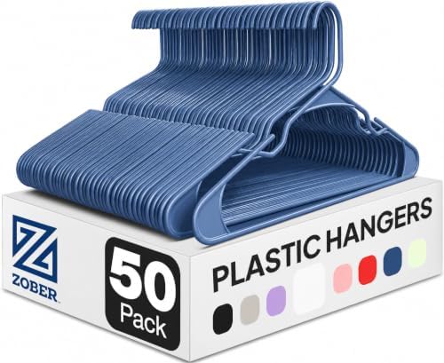 Zober Blue Plastic Hangers 50 Pack, Clothes Hangers Plastic