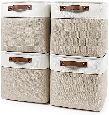 Bagnizer Collapsible Fabric Storage Cubes 11x11 Cube Storage Bins, 4 Pack Closet Baskets Box with Handles for Organizing