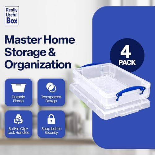 Really Useful Box 4 Liter Plastic Storage File Box Container, 4 Pack