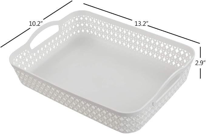 White Plastic Storage Basket Tray, Pack for 6 (Large)