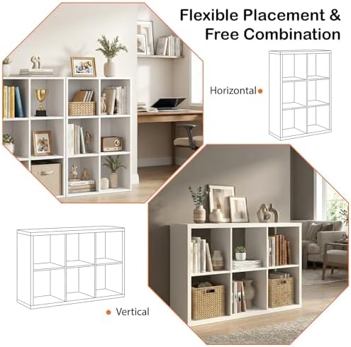WannabeMyself【2026 Wooden Thick Frame】 6 Cube Storage Organizer with Anti-Tipping Kits, Reversible Open Back Book Shelf,