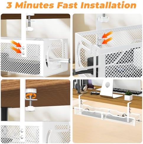 Under Desk Cable Management Tray, No Drill Steel Desk Cable Organizers, Wire Management Tray Cable Management Rack (24.4