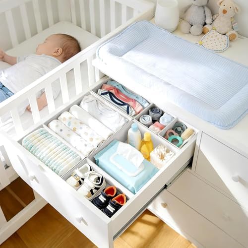 DIMJ Drawer Organizer Clothes Storage - 26 Pack Baby Dresser Organizer for Nursery, Foldable Closet Drawer Organizer Bins for Bedroom Organization, Fabric Storage Dividers for Socks, Underwears, Bras