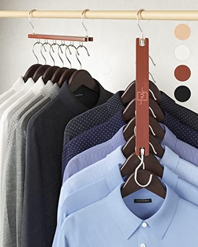 MORALVE Space Saving Hangers for Closet – 4 Pack European Beechwood 6-Tier Shirt Organizer with 360° Swivel Hook – Colla