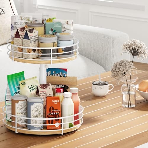 Two Tier Lazy Susan Organizer Turntable, 12 Inch, White