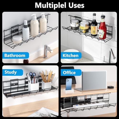 2 Pack DELAMU Under Desk Cable Management Tray, Metal Cord Cable Organizer for Desk, Easy Install Pre-drilled Wire Manag