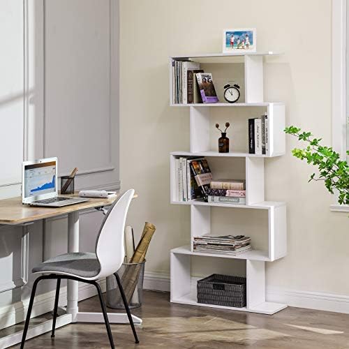 VASAGLE Wooden Bookcase, Display Shelf and Room Divider, Freestanding Decorative Storage Shelving, 5-Tier Bookshelf, Whi