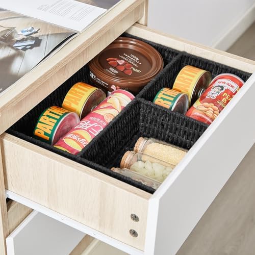 Vagusicc Wicker Divided Storage Basket, Black Wicker Baskets, Basket for Shelves Drawer Organizing, 3 Section Rectangula