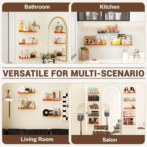 Qukaka 15" Floating Shelves for Wall, 3 Pack Clear Orange Display Ledges
