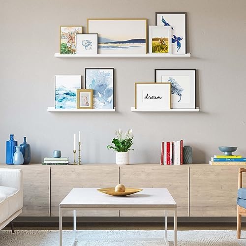Wallniture Denver Multi Size 48"-24"-24" Floating Shelves for Picture Frames Collage Wall Decor, Living Room Picture Led