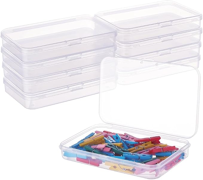BENECREAT 10 Packs 5x3.3x0.8 Large Clear Rectangle Plastic Storage Box Bead Storage Containers with Lids for Cards, Clips and Other Craft Accessories