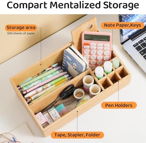 Bamboo Makeup Desk Organizer, Makeup Storage Organization Table Box, Suitable for Desk Organizer and Storage Dressing Ta