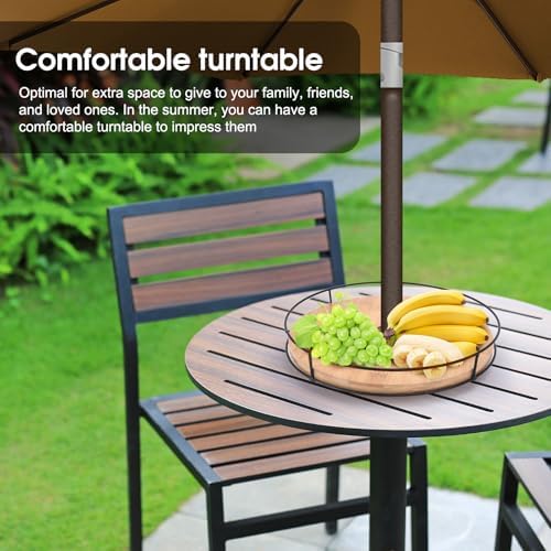 12" Lazy Susan with Umbrella Hole for Outdoor Patio Table - 360° Rotation Iron Turntable Organizer for Beach Umbrellas P