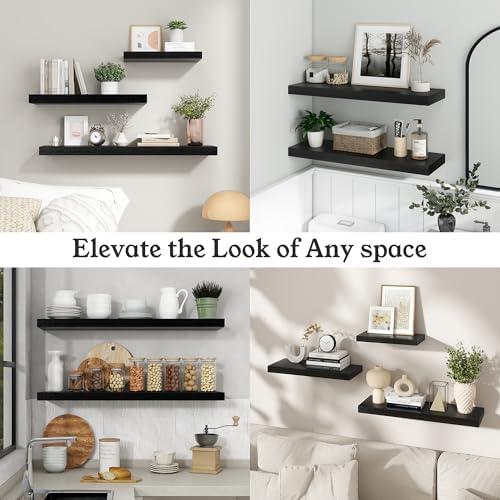 36" Black Floating Shelves 12inch Deep Wall Shelf, Set of 2