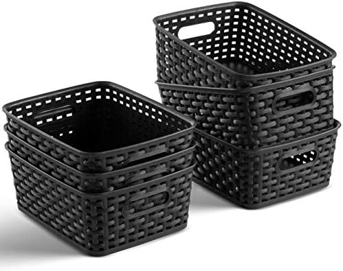 Set of 6 Plastic Storage Baskets - Small Pantry Organizer Basket Bins - Household Organizers with Cutout Handles for Kit