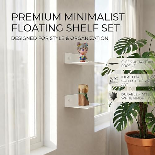 Z metnal Small Floating Shelves, Renter Friendly Mini Metal Display Shelf for Collection Action Figures, Aluminum, Adhes