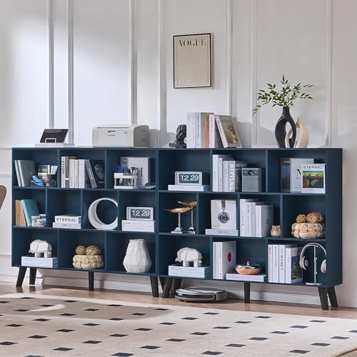LEYAOYAO 10 Cube Bookshelf,Mid-Century Modern Bookcase with Legs,Dark Blue