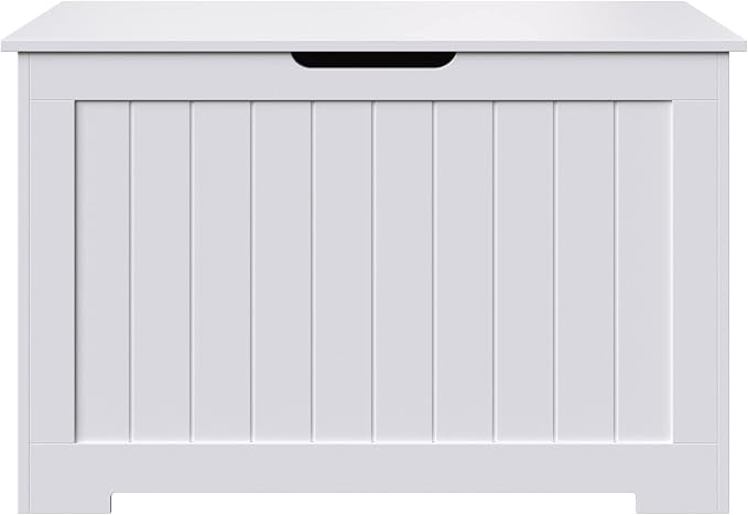 LEMY Storage Chest/Bench, 30 Inches Wooden Toy Organizer with 2 Safety Hinges, Storage Box for Entryway, Bedroom, Living Room, White