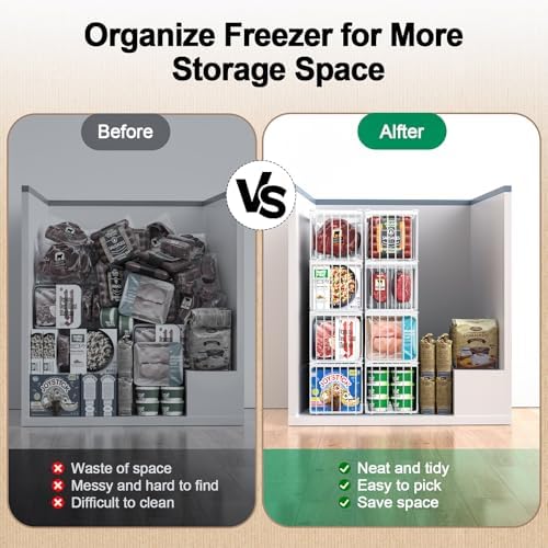 Freezer Organizer Bins, 4 Pack Big Baskets for 5/ 7 Cu.FT Deep Freezer