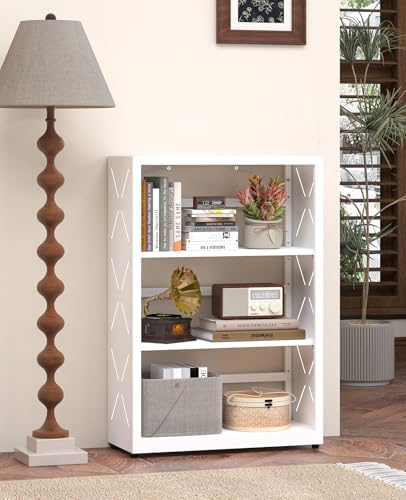 3-Tier Metal Bookshelf, Small Bookcase with Adjustable Shelves