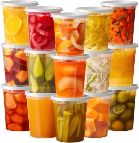 Pantry Value 32 oz Plastic Food Storage Deli Containers with Lids [24 Sets]