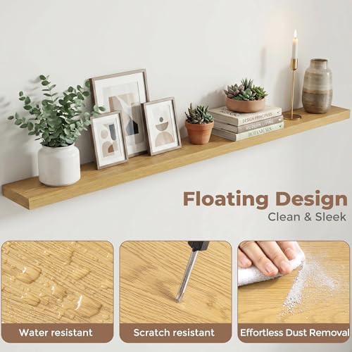 72 Inch Floating Shelves for Wall, 6.5"D Wood Storage Shelves, Oak Finish