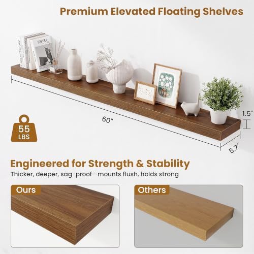 Fun Memories 60 Inch Fireplace Mantel Set of 2, Long Floating Shelf for Bedroom|Living Room, Wall Mounted Farmhouse Disp