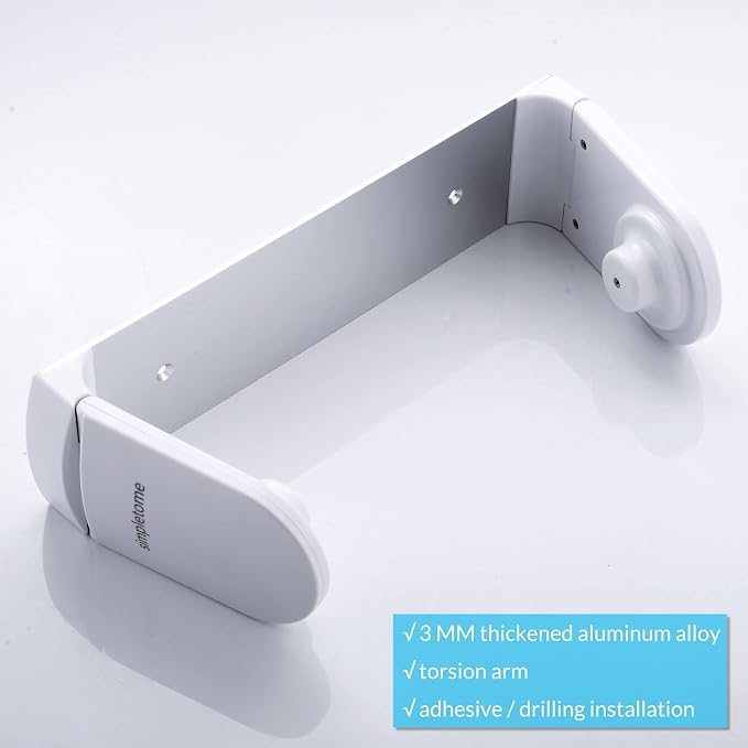 simpletome ONE Hand Simple Tear Paper Towel Holder Under Cabinet (White) | tension arms, tear one/more sheets at one time | aluminum alloy+abs | adhesive or drilling for wall/cabinet | for 28cm roll