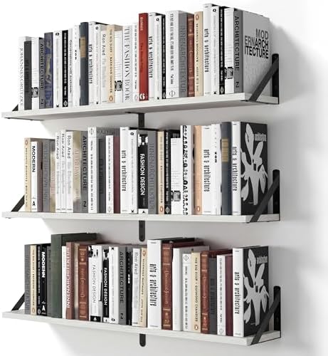 Heimlove Floating Shelves for Wall, 32 Inch Long Wood Floating Shelves Set of 3, Wall Mounted Hanging Shelf for Bathroom
