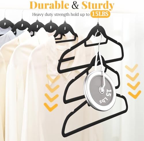Velvet Felt Stackable Hangers 50 Pack, Thin & Space Saving, Black