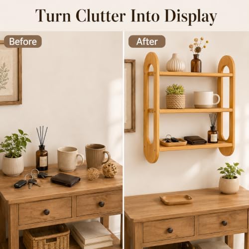 3 Tier Wall Shelf, Solid North American White Oak Floating Wall Shelf